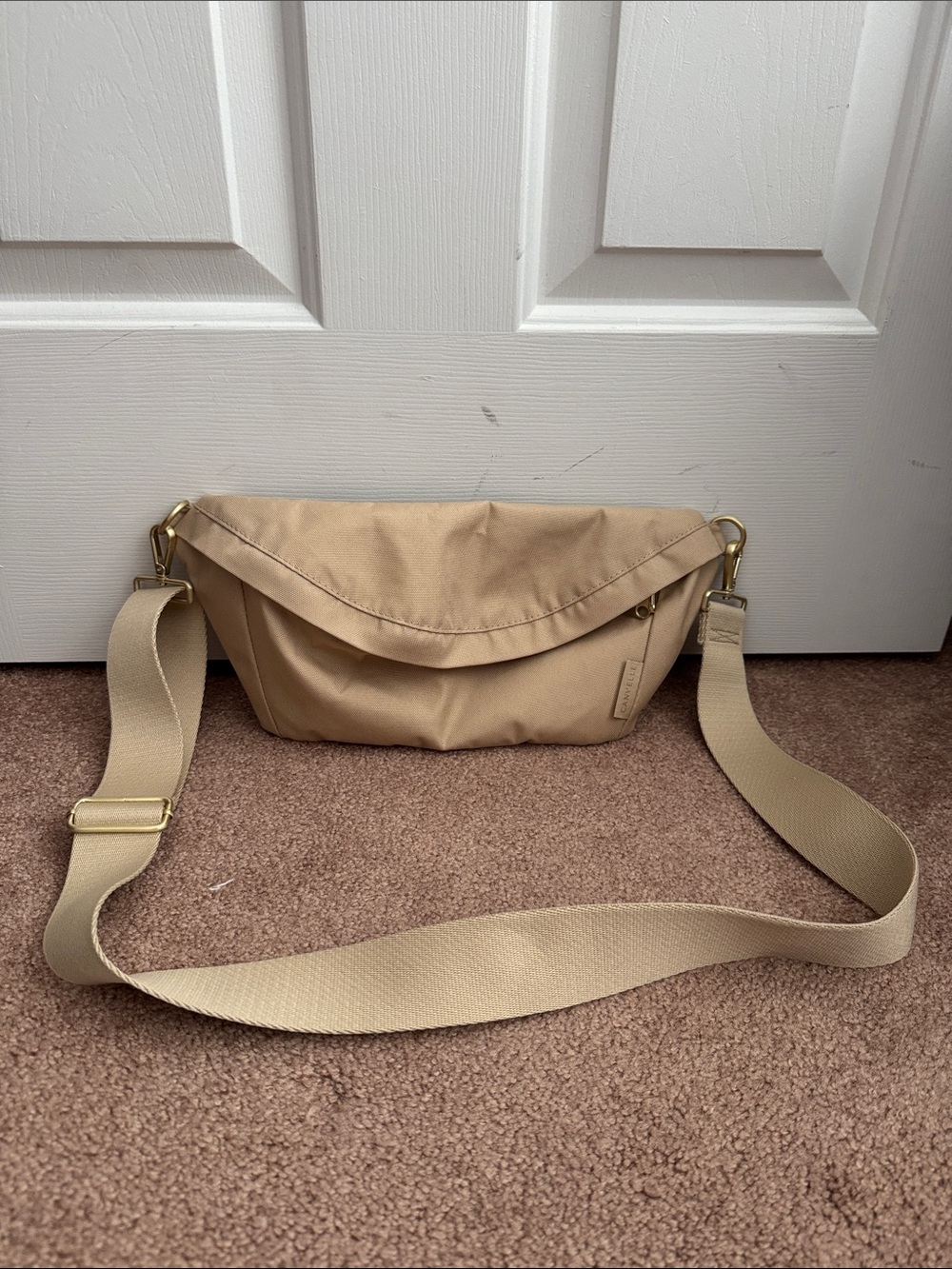 Beige Crossbody Sling Bag with Adjustable Strap